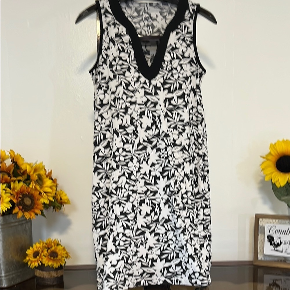 Lands' End Black and White Floral Dress